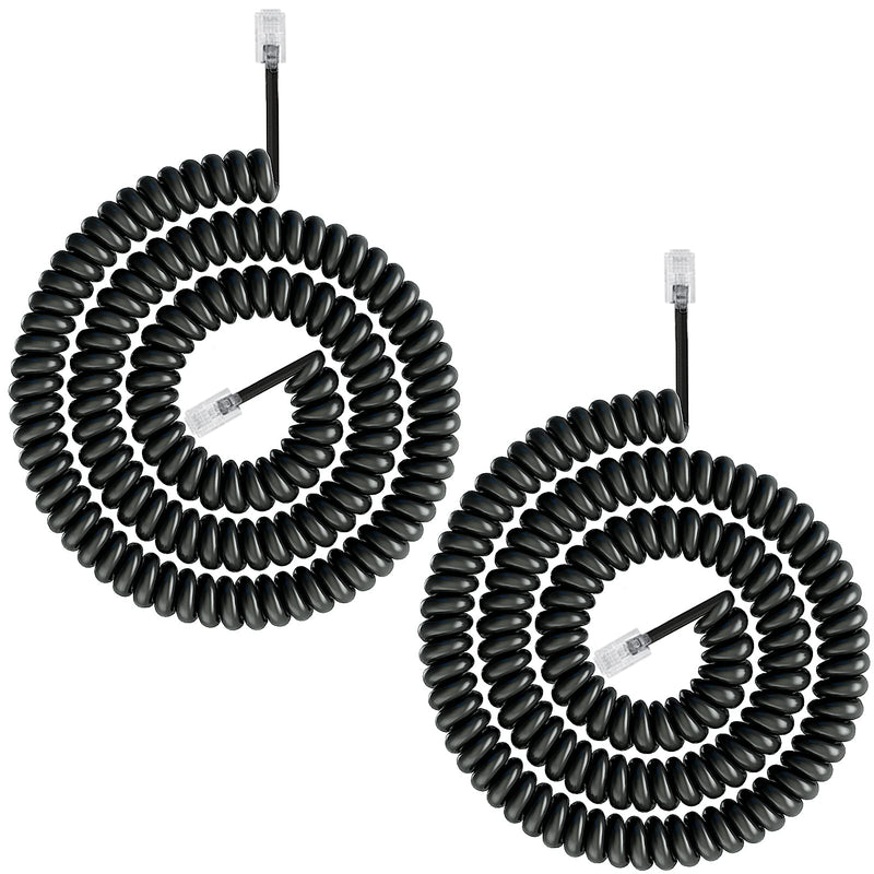 Uvital Telephone Phone Handset Cable Cord, Coiled Length 1.2 to 10 Feet Uncoiled Landline Phone Handset Cable Cord RJ9/RJ10/RJ22 4P4C(Black,2 PCS) 2Pack Telephone Cord