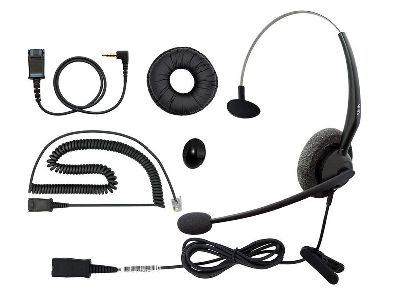 Phone Headset Compatible with Grandstream Yealink Snom Panasonic Phones Microphone Noise Cancelling RJ9 &3.5 mm Adapter Cable