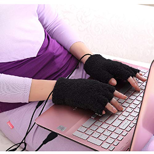 Obbomed MH-1020 USB 5V Composite Heating Element Warming Half Finger Stretchy Gloves – Connected to USB Port, PC, Laptop, Adapter for Power, Universal Size: 7.5 x 5 inches, Black