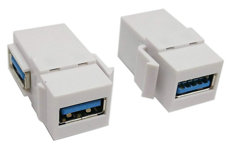 USB 3.0 Keystone Jack Inserts, zdyCGTime (2-Pack) 90 Degree Right Angled USB 3.0 Adapters Female to Female Connector for Wall Plate Outlet Pane (White USB 3.0 A) White USB 3.0 A