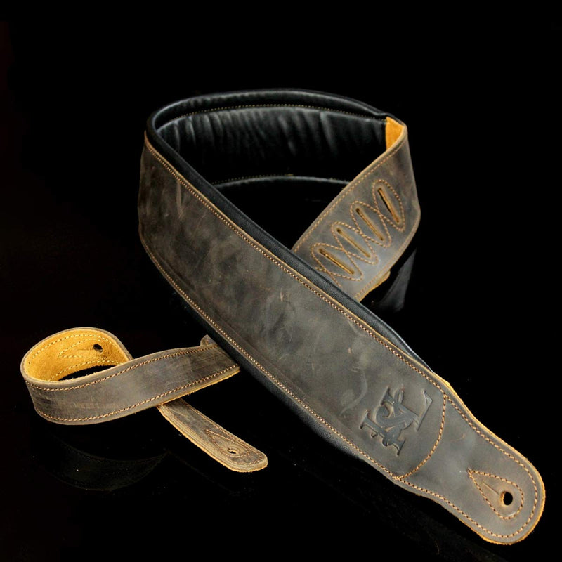 3.25" Wide Lightly Distressed Dark Brown Dual Padded Leather Guitar and Bass Strap IL-5DBrn