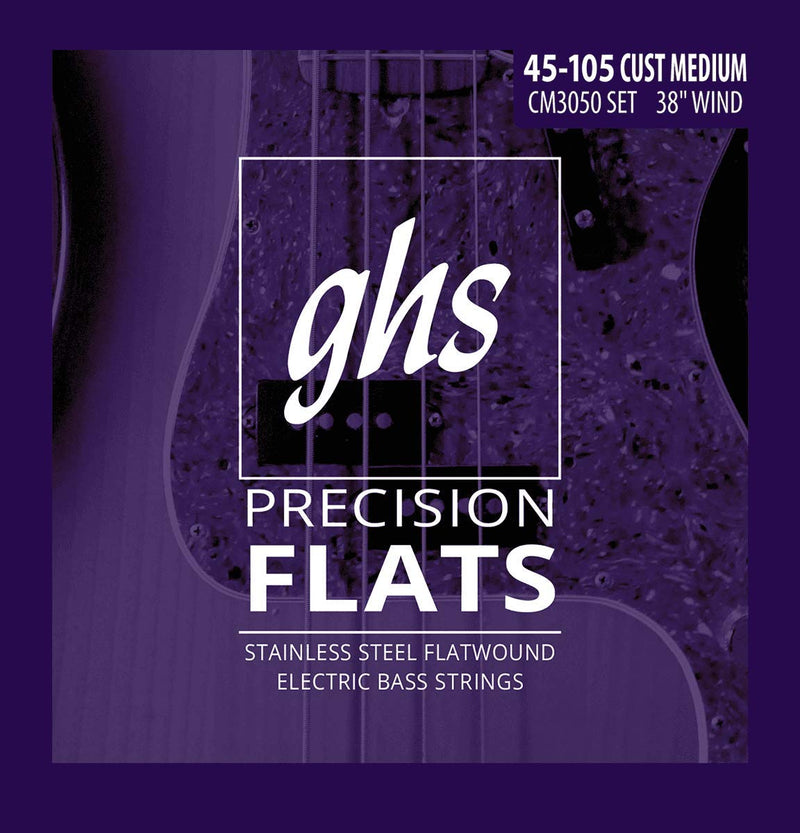 GHS Strings CM3050 4-String Bass Precision Flats, Stainless Steel Flatwound, 38" Winding, Custom Medium (45-105) Custom Med (45-105) Pack of 1