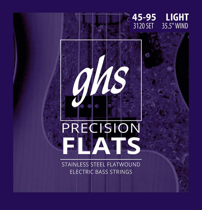 [AUSTRALIA] - GHS Strings Medium Scale, 4-String Bass Precision Flats, Stainless Steel Flatwound, 35.5" Winding, Light (45-95) (3120) 
