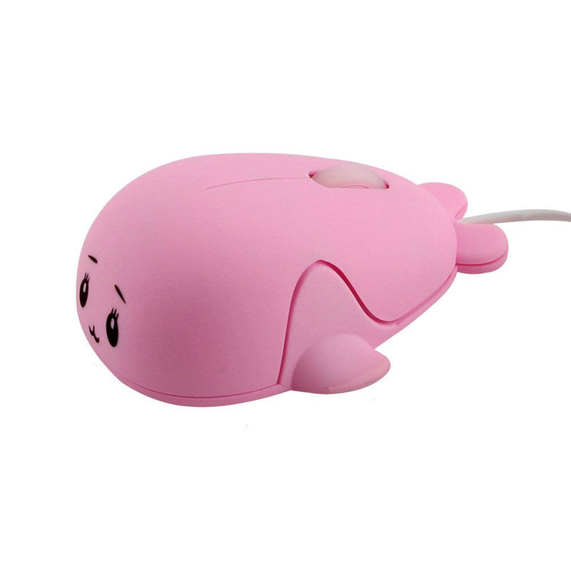 Fashionable Cute Animal Baby Dolphin Shape USB Wired Mouse 1600 DPI Optical Mice Mini Small Kids Children Mice for PC Laptop Computer (Pink) Pink