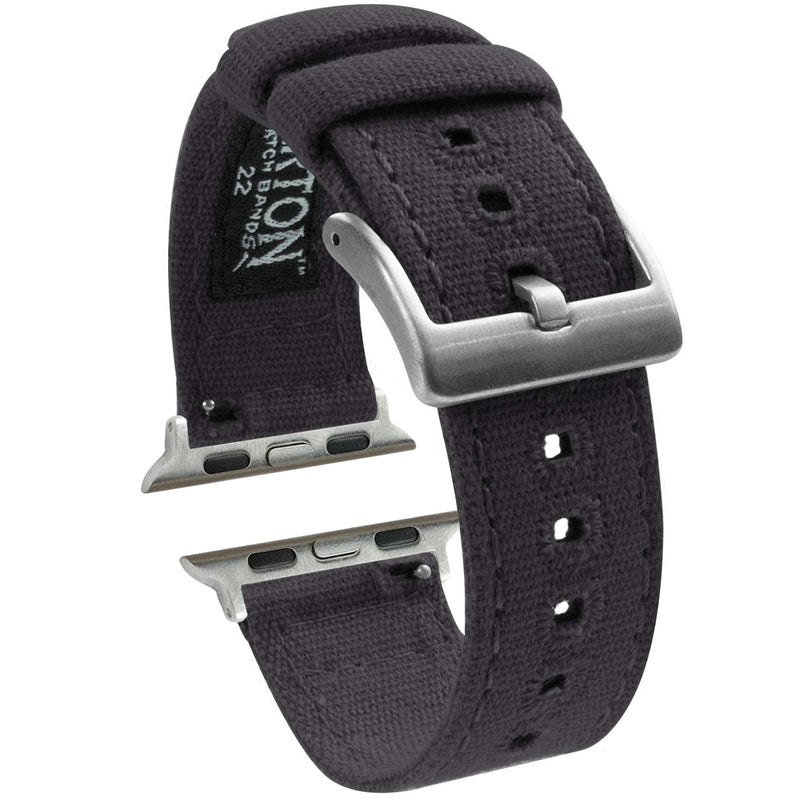 BARTON WATCH BANDS - Canvas Watch Bands Compatible with Apple Watch Models - 1, 2, 3, 4, 5, 6, 7, 8, 9, 10, SE, Ultra & Ultra 2 Small (38mm/40mm/41mm) Smoke Grey