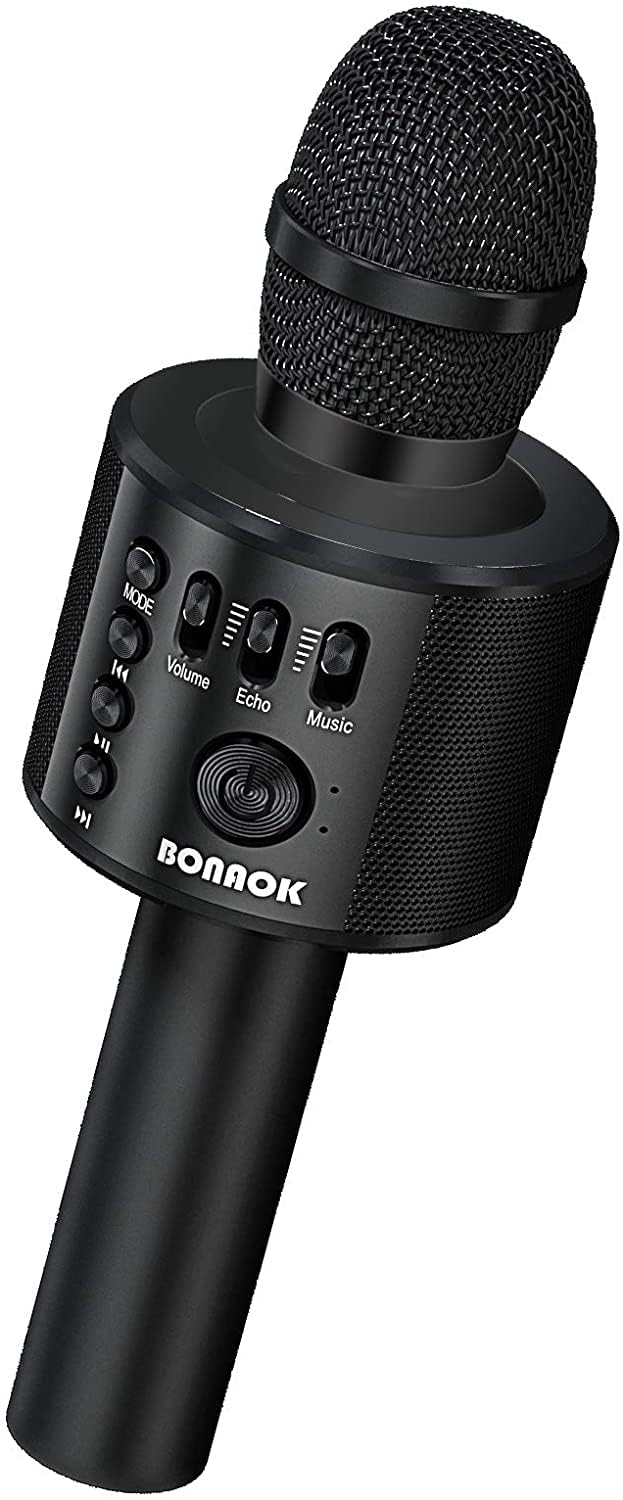 [AUSTRALIA] - BONAOK Wireless Bluetooth Karaoke Microphone,3-in-1 Portable Handheld Karaoke Mic Speaker Machine Home Party Birthday for All Smartphones Q37 (Black) Black 