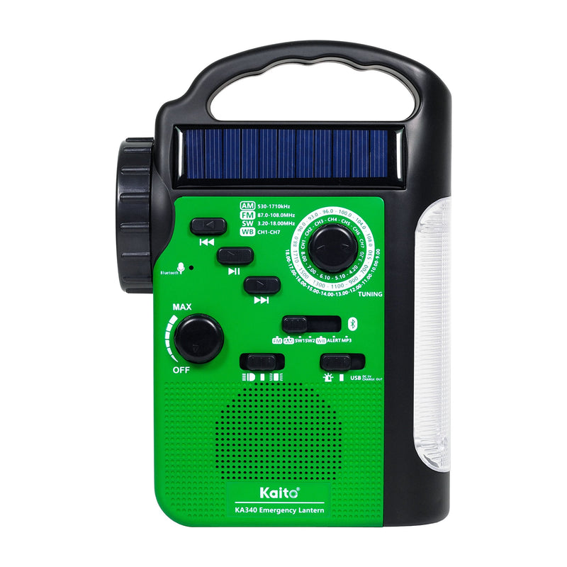 [AUSTRALIA] - Kaito KA340 Solar Dynamo Hand Crank Rechargeable LED Camping Lantern for Emergency AM/FM/SW NOAA Weather Alert Solar Radio with Bluetooth, Flashlight, Phone Charger, MP3 Player & Siren (Green) Green 
