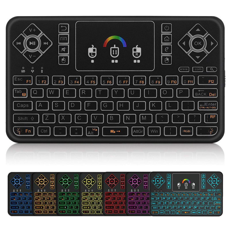 Mini Wireless Keyboard,Q9 Mini Keyboard with Touchpad,Colorful Backlit Small Wireless Keyboard,Mini Rechargeable Handheld Remote Keyboard for PC,Raspberry Pi 4, Android TV Box,KODI,Windows 7 8 10 Q9 Colorful Backlit