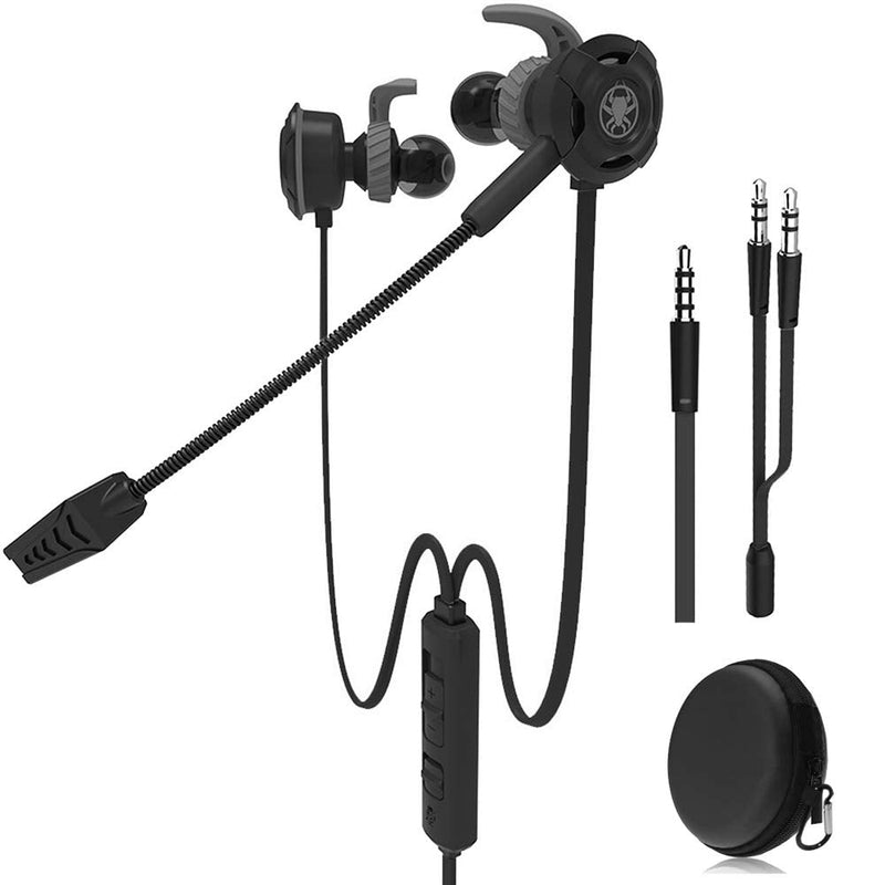 Wired Gaming Earphone with Adjustable Mic for PS4,Laptop Computer, Cellphone, DLAND E-Sport Earburds with Portable Earphone Bags, Snug Soft Design, Inline Controls for Hands-Free Calling. (Black) Black