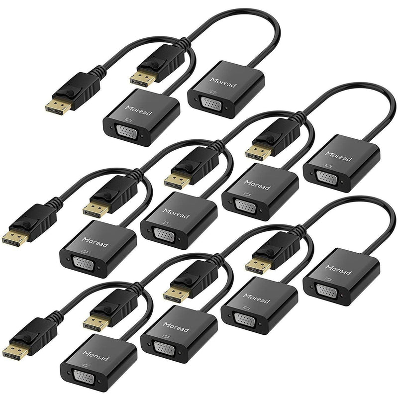 Moread DisplayPort to VGA Adapter, 10 Pack, Male to Female, Black | One-way from Display Port (DP) source (computer, desktop, laptop) to VGA display (monitor, projector, TV)