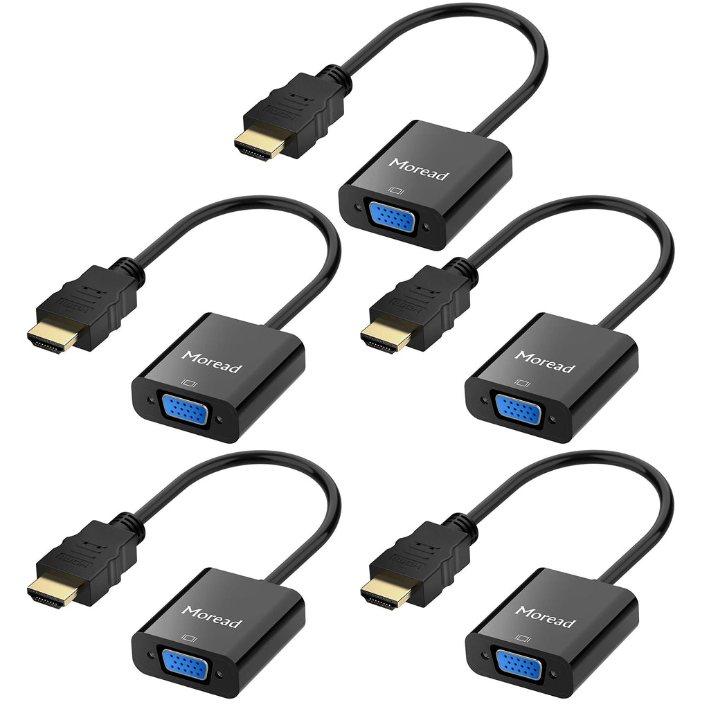 HDMI to VGA, 5 Pack, Gold-Plated HDMI to VGA Adapter (Male to Female) for Computer, Desktop, Laptop, PC, Monitor, Projector, HDTV, Chromebook, Raspberry Pi, Roku, Xbox and More - Black