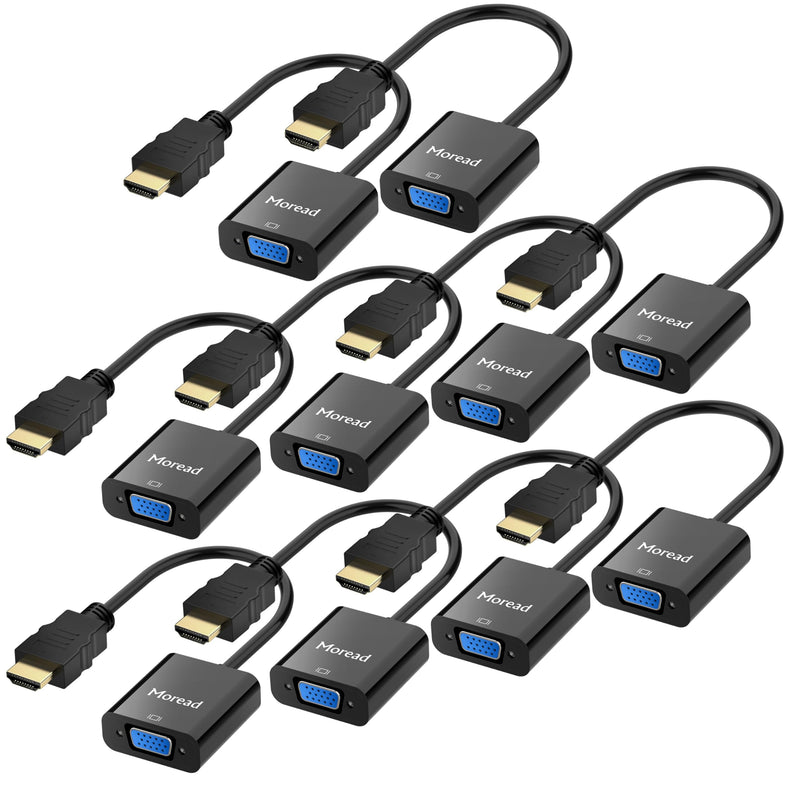Moread HDMI to VGA Adapter, 10 Pack, Male to Female, Black | One-way from HDMI source (computer, desktop, laptop) to VGA display (monitor, projector, TV); not a VGA to HDMI adapter
