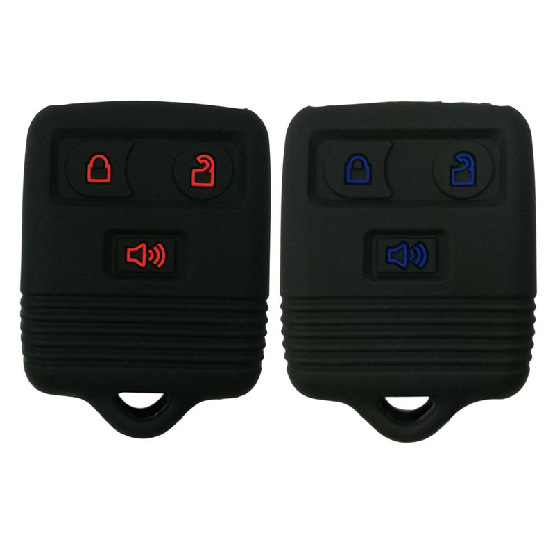 2Pcs Coolbestda Rubber Key Fob Case Keyless Cover Protector Skin for Ford F150 F250 F350 Explorer Ranger Escape Expedition Black with Red + Black with Blue