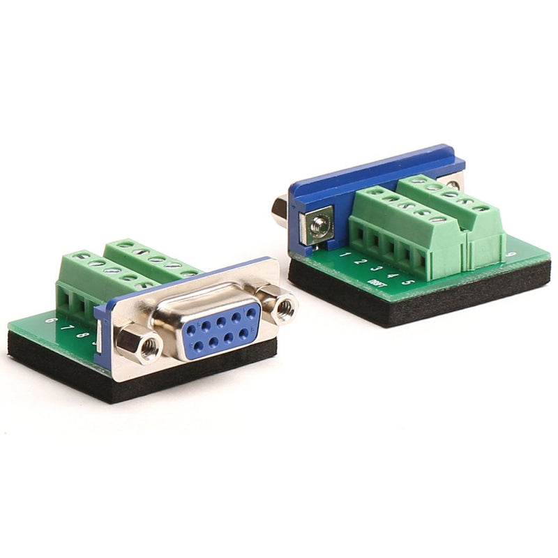 DB9 Breakout Board DB9 RS232 Serial Female to Terminal Block 10P Adapter 2 Pack