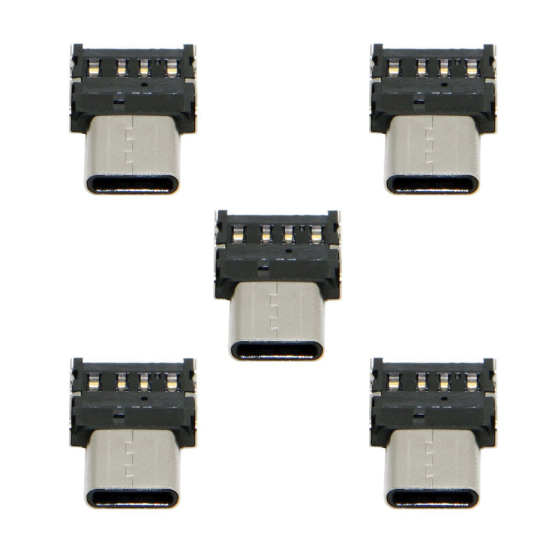 CY 5pcs Ultra Mini Type-C USB-C to USB 2.0 OTG Adapter for Cell Phone Tablet & USB Cable & Flash Disk Black