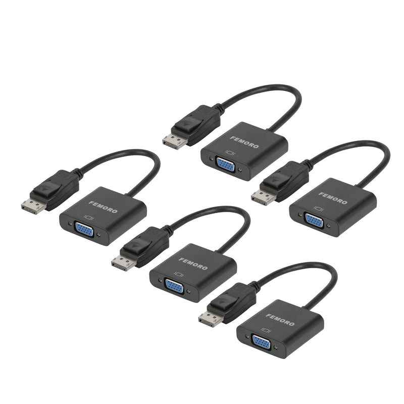 FEMORO 5-Pack DisplayPort to VGA Adapter, DP to VGA Male to Female Converter (1080P, 1920 x 1200 Resolution, Plug-and-Play)