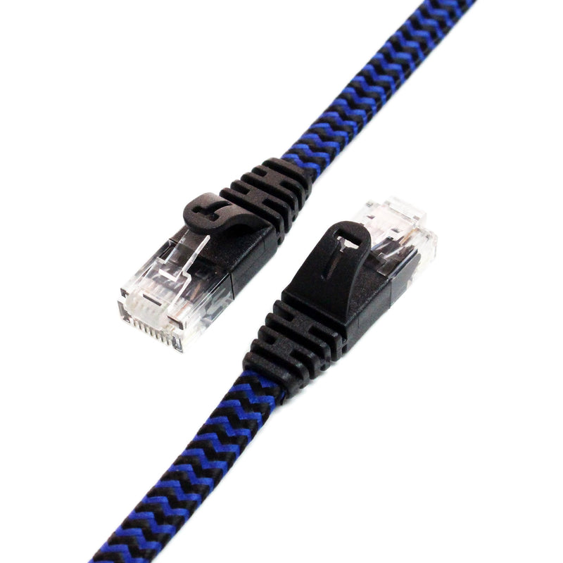 Tera Grand - 25 ft CAT6 10 Gigabit Ethernet Ultra Flat Braided Network Cable, Black/Blue, Computer Internet LAN Cable with Snagless RJ45 Connectors (25 Feet) 25 Feet