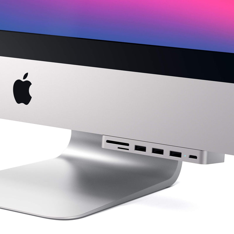 Satechi Aluminum Type-C Clamp Hub Pro with USB-C Data Port, USB-A 3.0 Data, Micro/SD Card Reader - Compatible with 2020/2019/2017 iMac & iMac Pro, Does Not Fit 2021 iMac (Silver) 2017/2019 iMac Silver