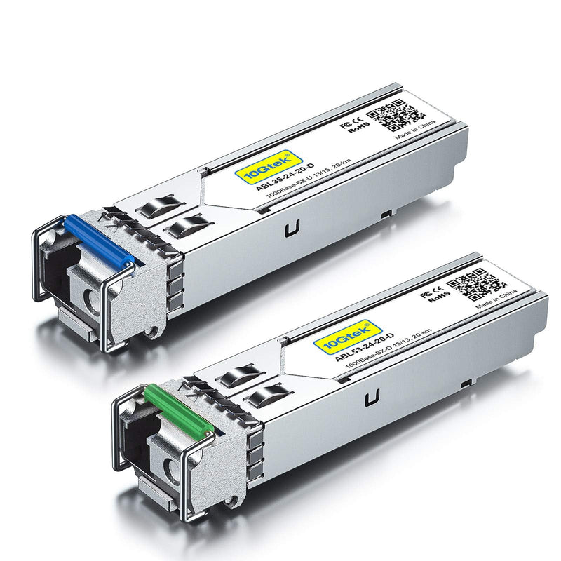 10Gtek a Pair of 1.25G SFP Bidi Transceiver, 1000Base-BIDI SingleMode Simplex LC Fiber Module for Cisco GLC-BX-20D/GLC-BX-20U, Ubiquiti UniFi UF-SM-1G-S and More, SMF 1550nm/1310nm, DDM, up to 20 km
