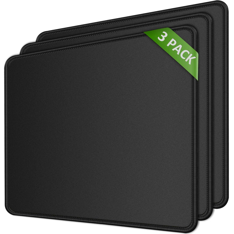MROCO Mouse Pad 3 Pack [30% Larger] with Non-Slip Rubber Base, Premium-Textured & Waterproof Mousepads Bulk with Stitched Edges, Mouse Pads for Computers, Laptop, PC, Office & Home, 8.5 x 11 in, Black