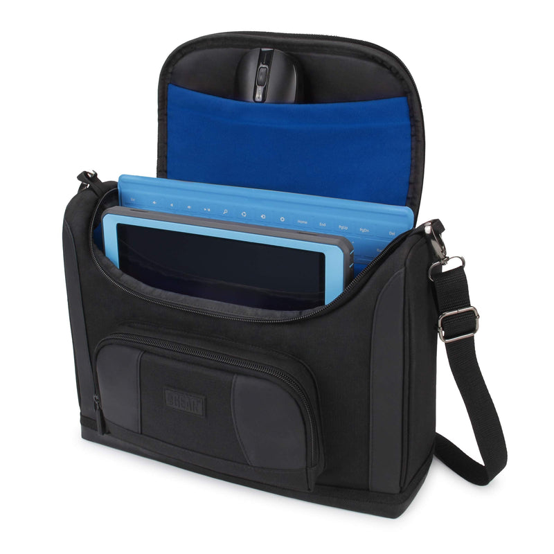 USA Gear Compact Tablet Messenger Bag Compatible with Samsung Galaxy Tab S7 11", Lenovo Tab M10 10.3", Samsung Galaxy Tab S6 Lite 10.4" - Shoulder Strap, Padded Adjustable Interior (Blue) Black and Blue