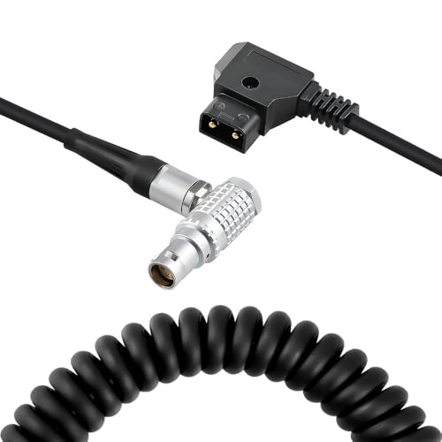 Uonecn D-Tap to 6 Pin Female Right Angle Power Coiled Cable for RED Komodo-X, V-Raptor, DSMC2 Epic & Scarlet, for DJI Ronin 4D High-Bright Monitor, 12-30in/0.3-0.8M Right Angle 6 Pin