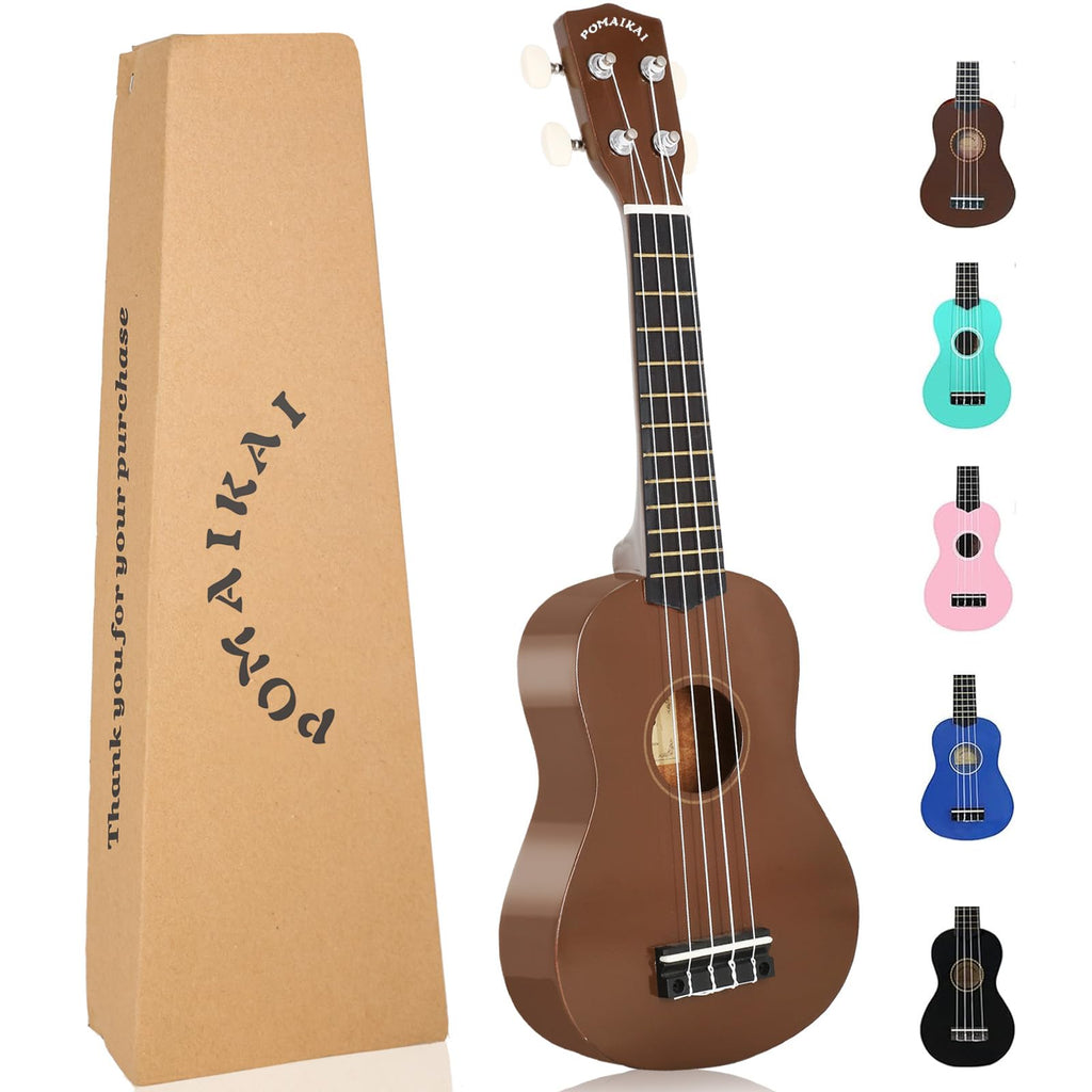 POMAIKAI Soprano Wood Ukulele Starter Uke Hawaii Guitar 21 Inch with Gig Bag for Students and Beginners (Brown) brown