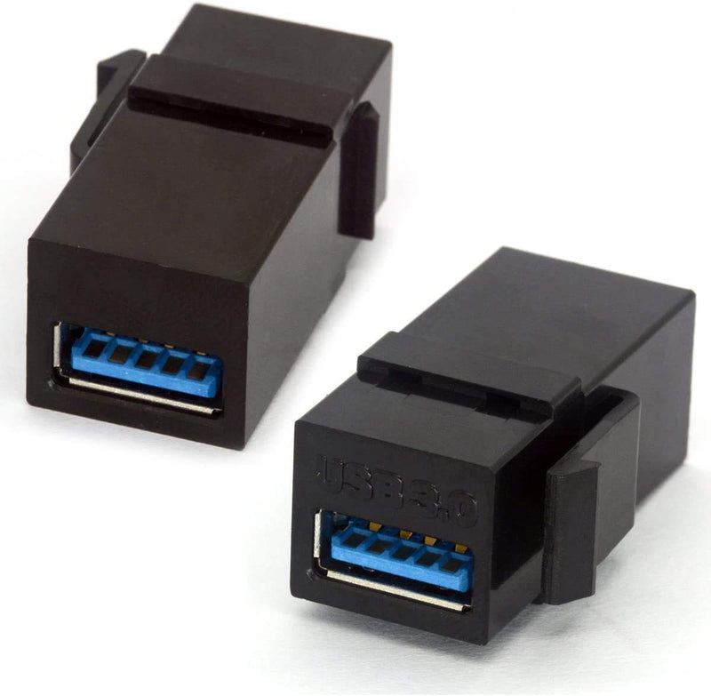 BSHTU USB 3.0 Keystone Jack Inserts, USB Adapters Cable Interface Coupler Female to Female Connector Extension for Wall Plate Outlet Panel - 2 Packed (Black,USB 3.0 Straight) Black,USB 3.0 Straight