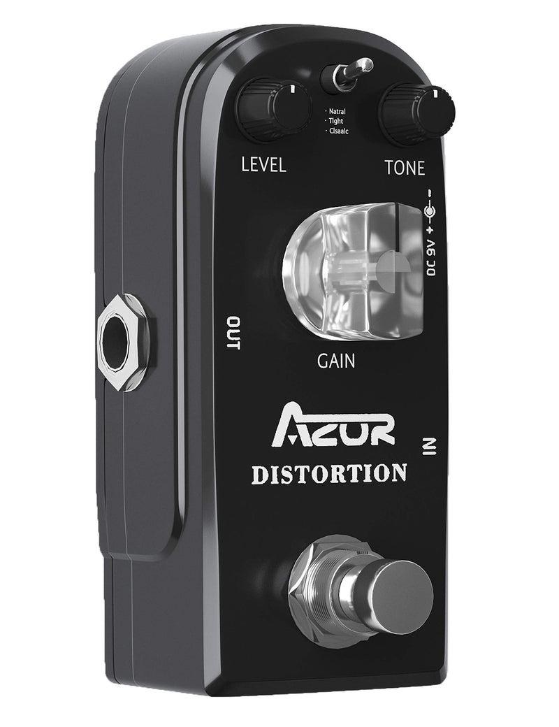 AZOR Distortion Guitar Effect Pedal 3 Modes Natural, Tight, Classic for Electric Guitar True Bypass AP-302 Black Distortion