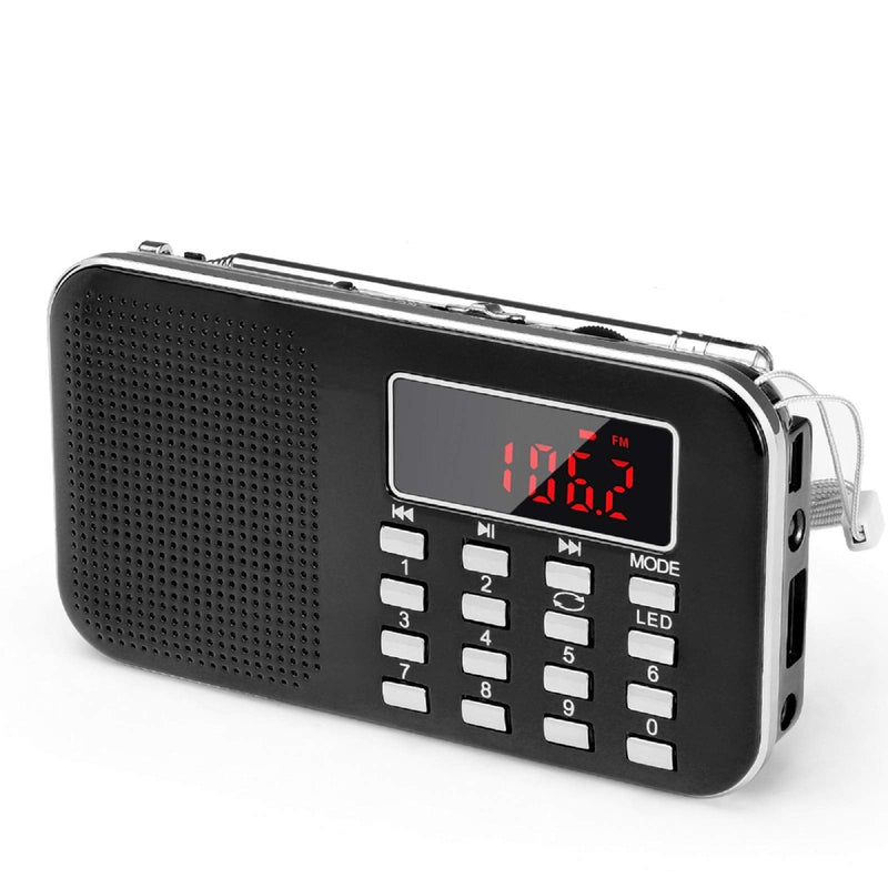 [AUSTRALIA] - PRUNUS Mini Portable Radio AM FM Pocket Radio with MP3, LED Flashlight, Digital Radios Speaker Support Micro SD/TF Card/USB, Auto Scan Save, 1200mAh Rechargeable Battery Operated[Latest Version] Black 