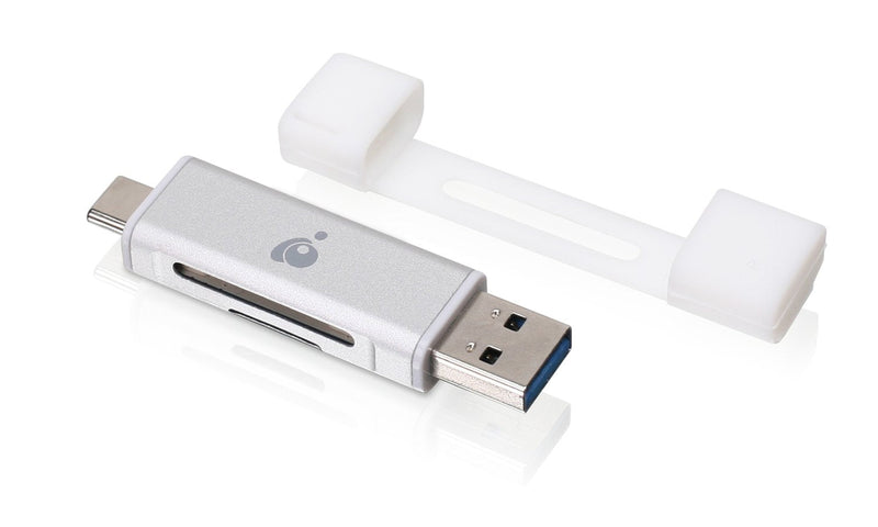 IOGEAR USB-C 2-in-1 SD Card Reader - w/USB Type A - SDXC - SDHC - SD - MMC - RS-MMC - Micro SDXC - Micro SD - Micro SDHC Card - UHS-I Cards - GFR3C12