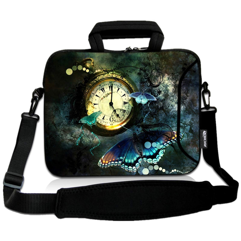 RICHEN 11 11.6 12 12.5 13 inches Case Laptop/Chromebook/Ultrabook/Notebook PC Messenger Bag Tablet Travel Case Neoprene Handle Sleeve with Shoulder Strap (11-13.3 inch, Clock &Butterfly) 11-13.3 inch Clock & Butterfly