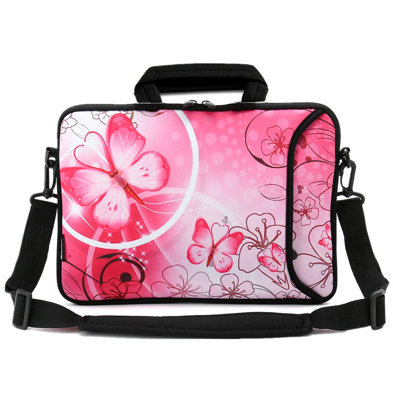 RICHEN 9.7 10 10.1 10.2 inches Messenger Bag Carrying Case Sleeve with Handle Accessory Pocket Fits 7 to 10-Inch Laptops/Notebook/ebooks/Kids tablet/Pad (7-10.2 inch, Pink Butterfly) 7-10.2 inch