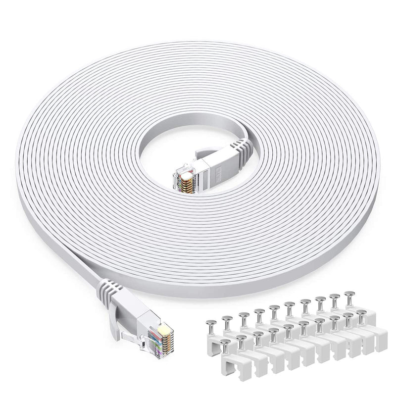 [AUSTRALIA] - BUSOHE Cat6 Ethernet Cable 25 FT White, Cat-6 Flat RJ45 Computer Internet LAN Network Ethernet Patch Cable Cord - 25 Feet 1Pack 25FT 
