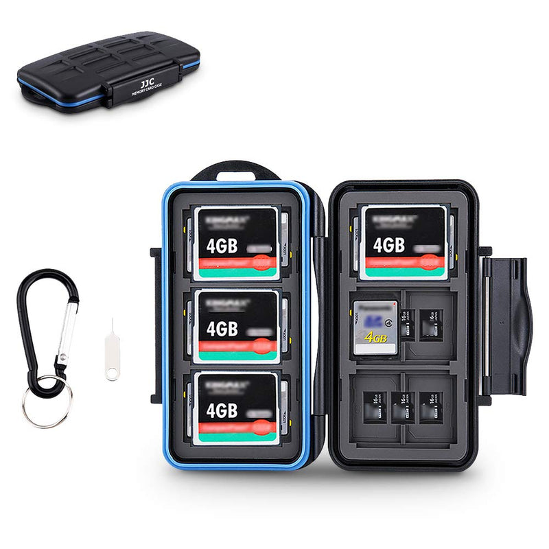 JJC SD Micro SD CF TF Memory Card Case Holder Storage 6 CF & 12 SD & 18 Micro SD Card,Water-Resistant and Shockproof Store 4 CF, 8 SD, 16 Micro SD/TF & 1 Removal Tool