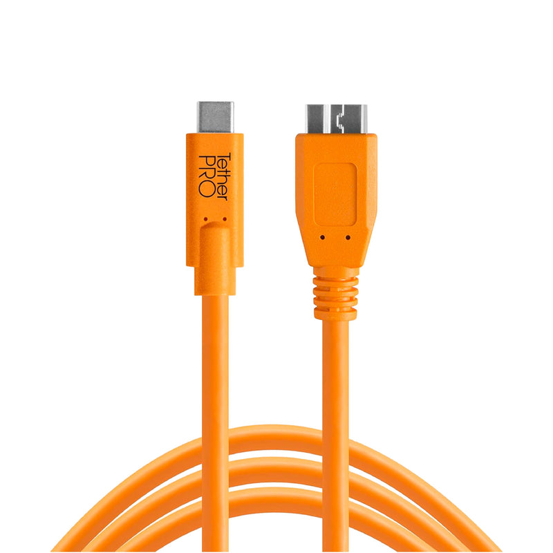 Tether Tools TetherPro USB-C to USB 3.0 Micro-B Cable | for Fast Transfer and Connection Between Camera and Computer | High Visibility Orange | 15 Feet (4.6 m) | 15ft USB-C to Micro-B 3.0 cable with shielding and reversible connector for tethering, dat...