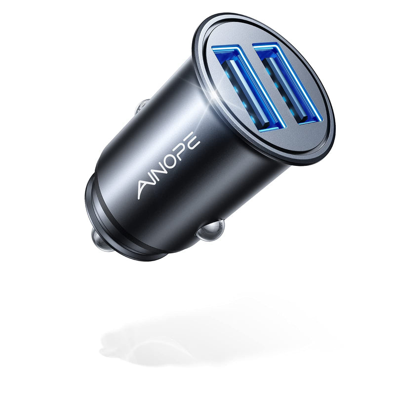 Car Charger, AINOPE 4.8A All Metal Car Charger Adapter Mini Flush Fit USB Car Charger Dual Port Charging Compatible with iPhone 12/11 pro/XR/x/7/6s, iPad Air 2/Mini 3, Note 9/Galaxy S10/S9/S8-Black Black