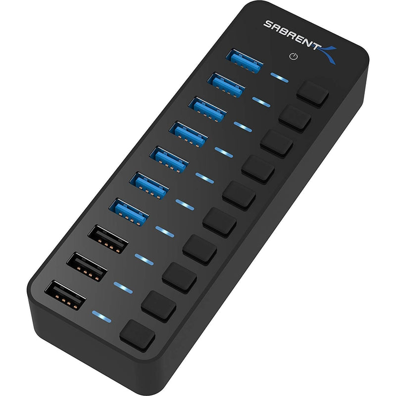 SABRENT 60W 10-Port USB 3.0 Hub Includes 3 Smart Charging Ports with Individual Power Switches and LEDs and 60W 12V/5A Power Adapter (HB-B7C3) 7 + 3 Charging Ports