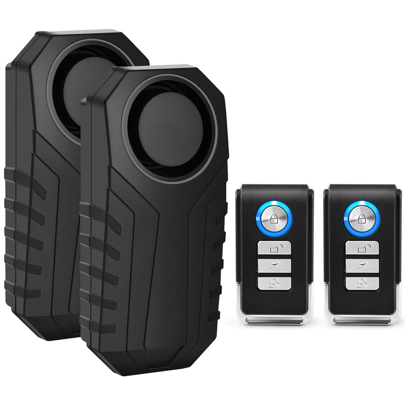 2 Set Wireless Bike Alarm with Remote, Anti-Theft Bicycle Motorcycle Alarm Wireless Security Vibration Motion Sensor Alarm, IP55 Waterproof Super Loud 113dB Alarm 2PK