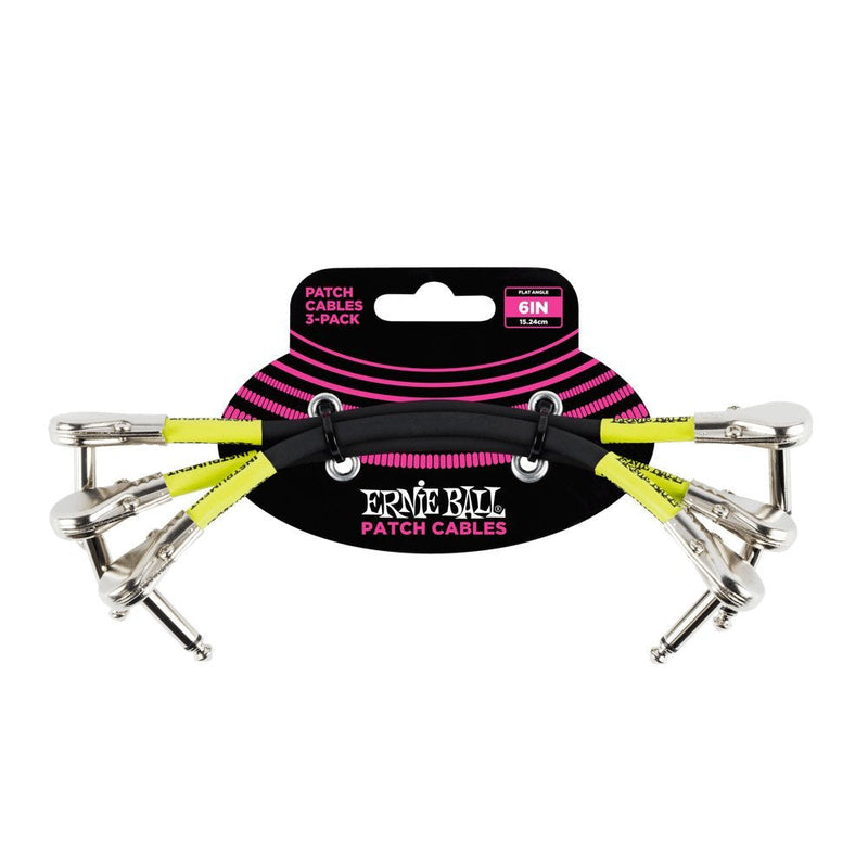 Ernie Ball Patch Cable 3-Pack, Flat Angle/Flat Angle, 6in, Black (P06059) 6 inch