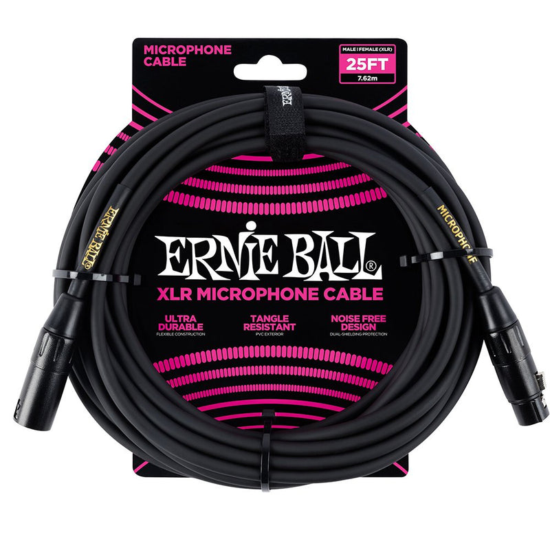 Ernie Ball XLR Microphone Cable, 25ft, Black (P06073) 25 feet