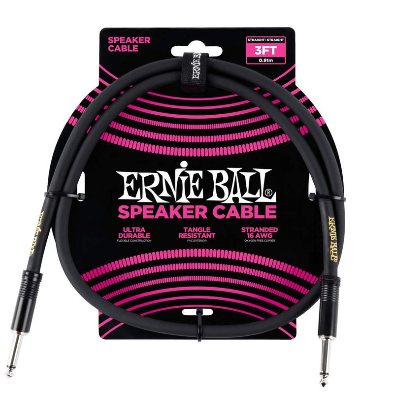 Ernie Ball Speaker Cable, Straight/Straight, 3ft, Black (P06071) 3 feet