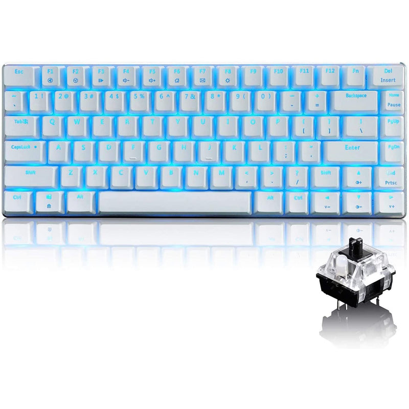 LexonElec Wired Gaming Keyboard AK33 Blue LED Backlit 82 Keys USB Mechanical Pro Gamer Keypad for Office Typists Playing Games (Black Switch,White) White