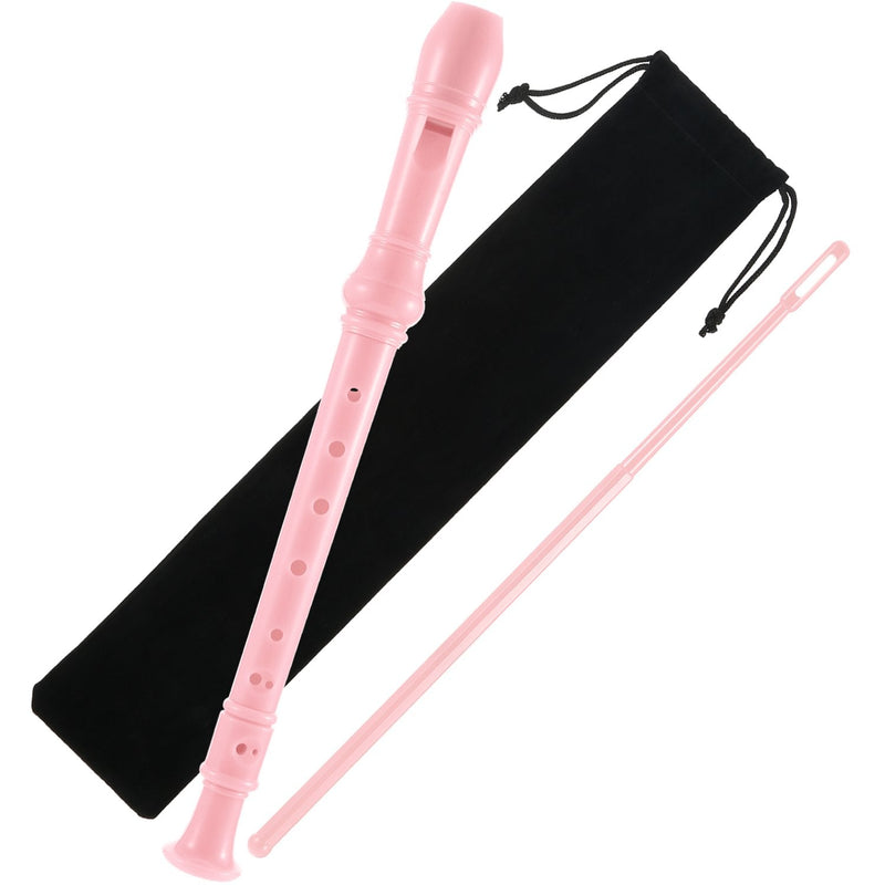 ABS Soprano Recorder German Style Key of C, with Thumb Rest Fingering Chart Cleaning Rod Black Bag Pink