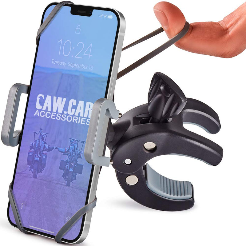 CAW.CAR Accessories Metal Bike & Motorcycle Phone Mount - The Only Unbreakable Handlebar Holder for iPhone, Samsung or Any Other Smartphone. +100 to Safeness & Comfort Heavy-Duty Metal Mount
