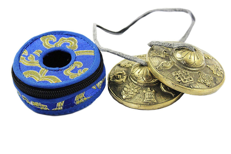 Tingsha/Tibetan Meditation Bell/Finger Cymbals with free Silk Case by Nepalese Handicraft Zone (Brass)