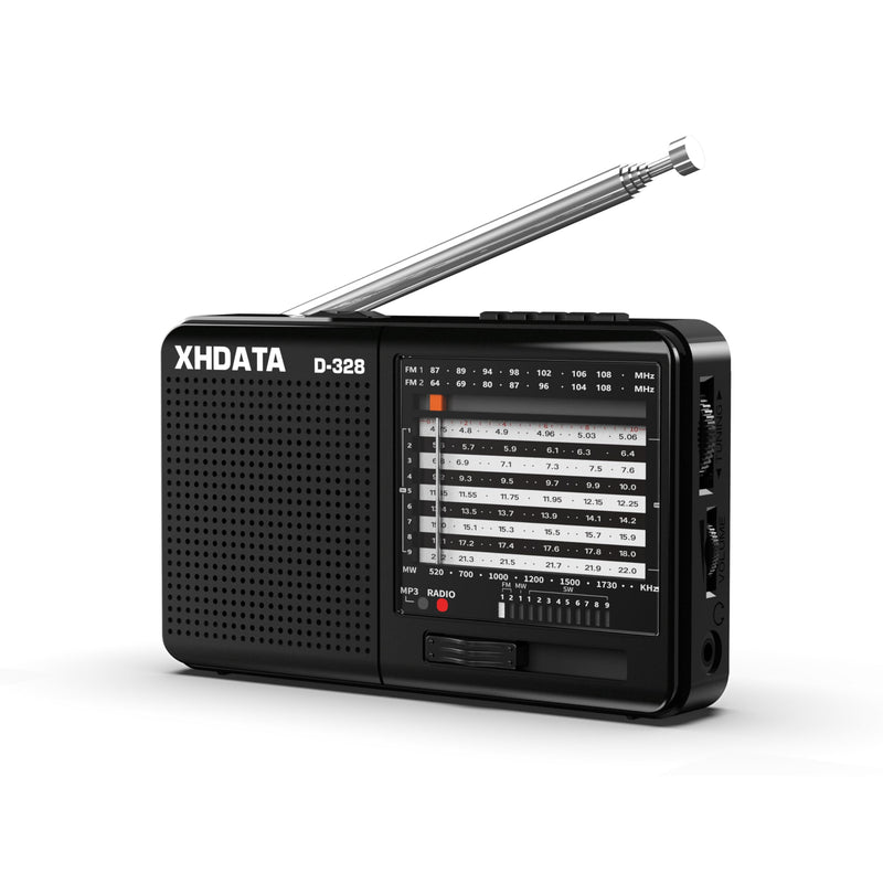 [AUSTRALIA] - XHDATA D-328 Shortwave AM FM DSP Portable Small Multi Band Radio Stereo MP3 Player with Rechargeable Battery Earphone Jack Portable Multimedia Speaker with USB Micro SD Card Jack (Black) Glossy Black 