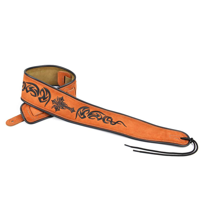 CLOUDMUSIC Leather Guitar Strap Suede Wide Strap For Bass Acoustic Electric (Cross Brown)