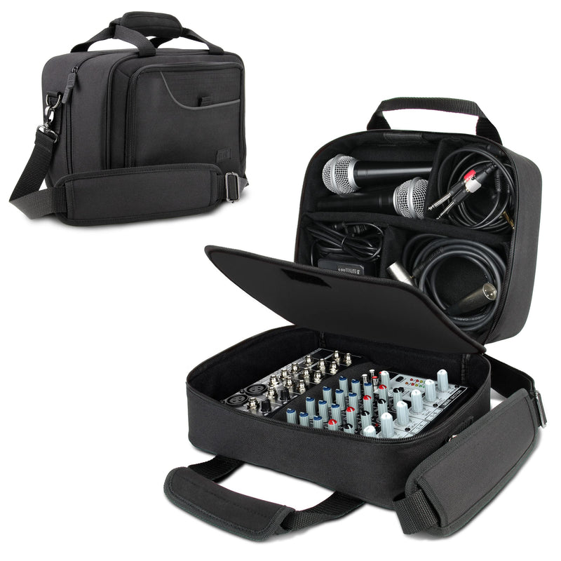[AUSTRALIA] - USA Gear Compact Audio DJ Mixer Case - Mixer Bag with Custom Storage for Cables & Microphones Compatible with Behringer Xenyx 802, 502, 1002, Q802USB & More - Scratch & Water Resistant (Black) Black 
