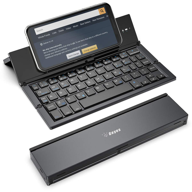 Folding Bluetooth Keyboard,Geyes Foldable Wireless Keyboard with Portable Pocket Size, Aluminum Alloy Housing, for iPad, iPhone,Android Devices, and Windows Tablets, Laptops and Smartphones Black